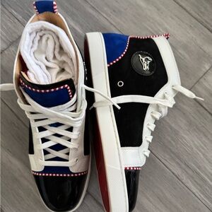 Christian Louboutin Black and Blue High-Top Sneakers